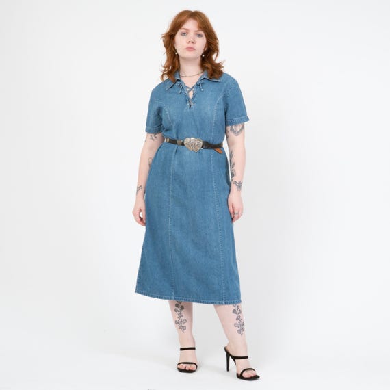 lace up chambray dress Chambray O'Lei Lace-Up Shift Dress (Women)