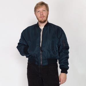 90s MA-1 Reversible Bomber Flight Jacket - 2X | Vintage Navy Blue