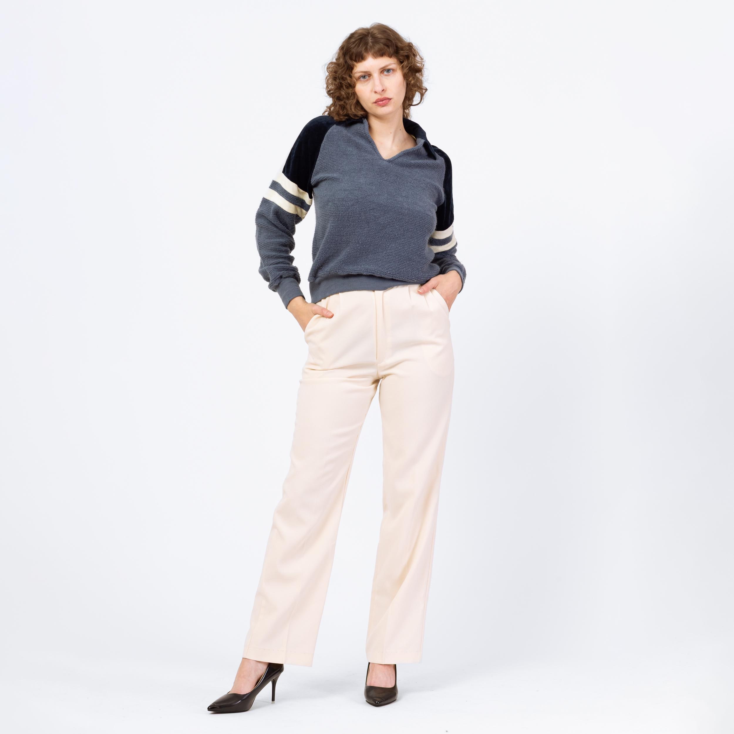Vintage 90s Minimalist Cream High Waisted Trousers - Medium, 28