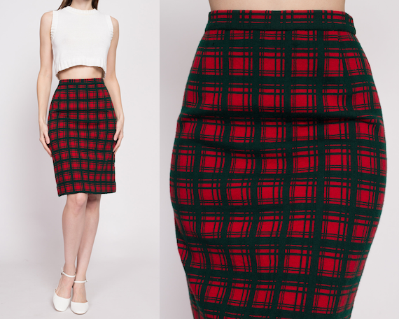 60s I. Magnin Plaid Pencil Skirt Extra Small | Vi… - image 1