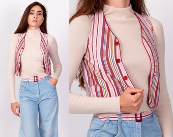 70s Striped Belted Crop Top Vest Girl's Small | Vintage Boho Children's Clothing