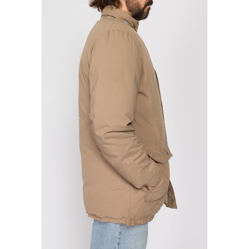 Large 70s Schott Khaki Down Fill Puffer Winter Coat Vintage Men's Tan Zip Up Warm Puffy Ski Jacket image 6