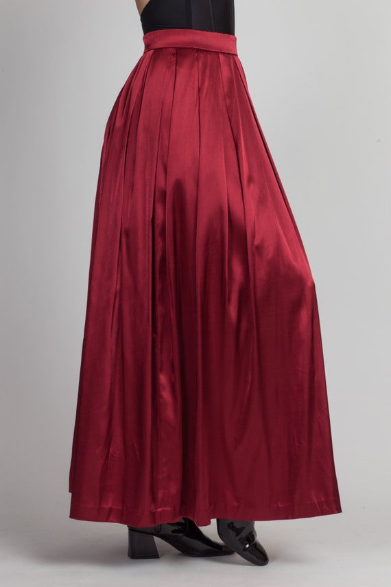 70s Burgundy Satin Pleated Maxi Skirt Extra Small… - image 4