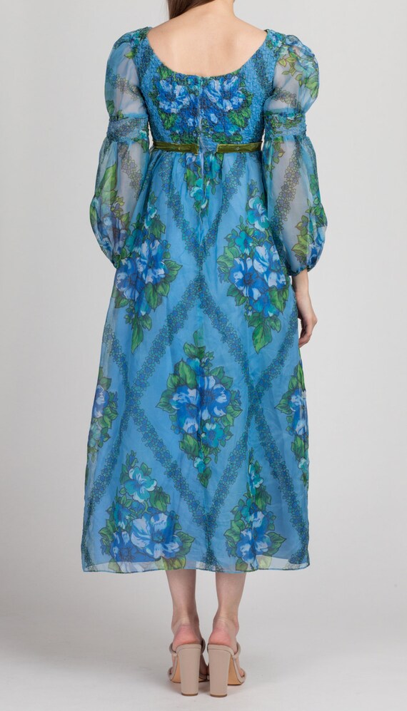 XS 60s Blue Floral Juliet Sleeve Maxi Dress Petit… - image 5