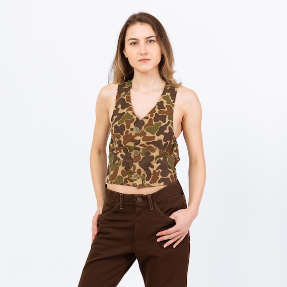 Vintage 80s Duxbak Camo Print Hunting Vest XXS to XS