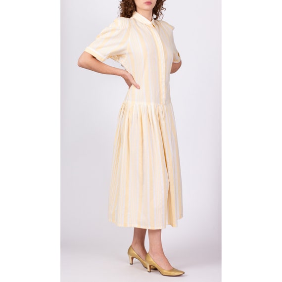 80s Yellow Striped Drop Waist Dress Large | Vinta… - image 5