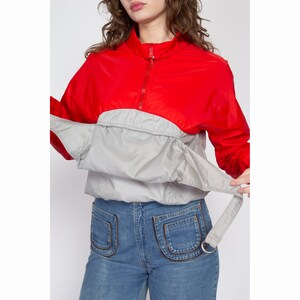 Medium 80s Convertible Windbreaker Crossbody Bag Jacket Vintage Red Grey Half Zip Lightweight Pullover Jacket image 7