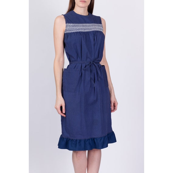 60s Navy Blue Swiss Dot Dress Medium | Vintage Ci… - image 3