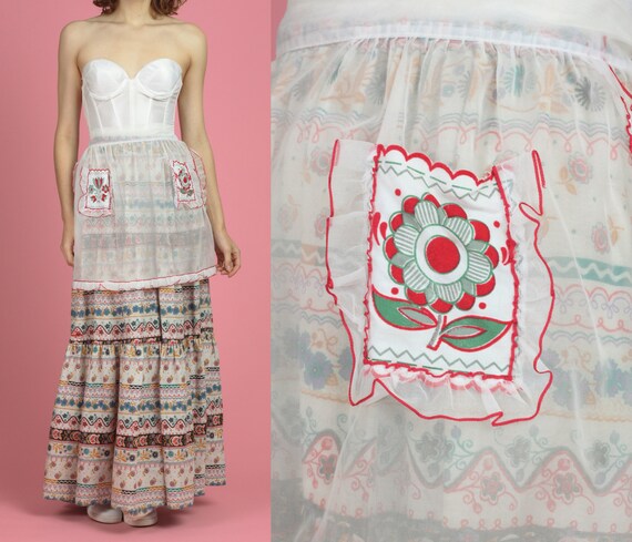 50s 60s Sheer Floral Hostess Apron | Boho Felt Flo