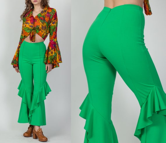 1970s Style Frog Green Hippie Bell Bottoms Small Vintage 90s Does
