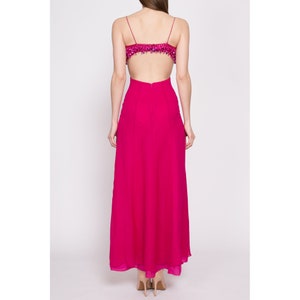 XS 90s Hot Pink Silk Sequin Showgirl Evening Gown As Is Vintage Backless Cutout Sleeveless Formal Maxi Dress image 5
