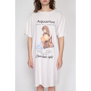 One Size 80s Aquarius Astrology Sleep Shirt Vintage Zodiac Sign Oversize Pajama T Shirt Dress image 2