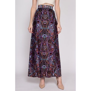 Medium 70s Psychedelic Maxi Skirt 29 Vintage Boho Purple Abstract Print Felt High Waisted A Line Skirt image 2