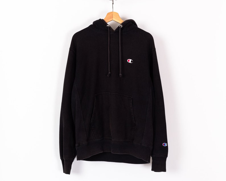 Champion Reverse Weave Faded Black Hoodie Men's Medium, Women's Large Y2K Bleached Hooded Pullover image 1