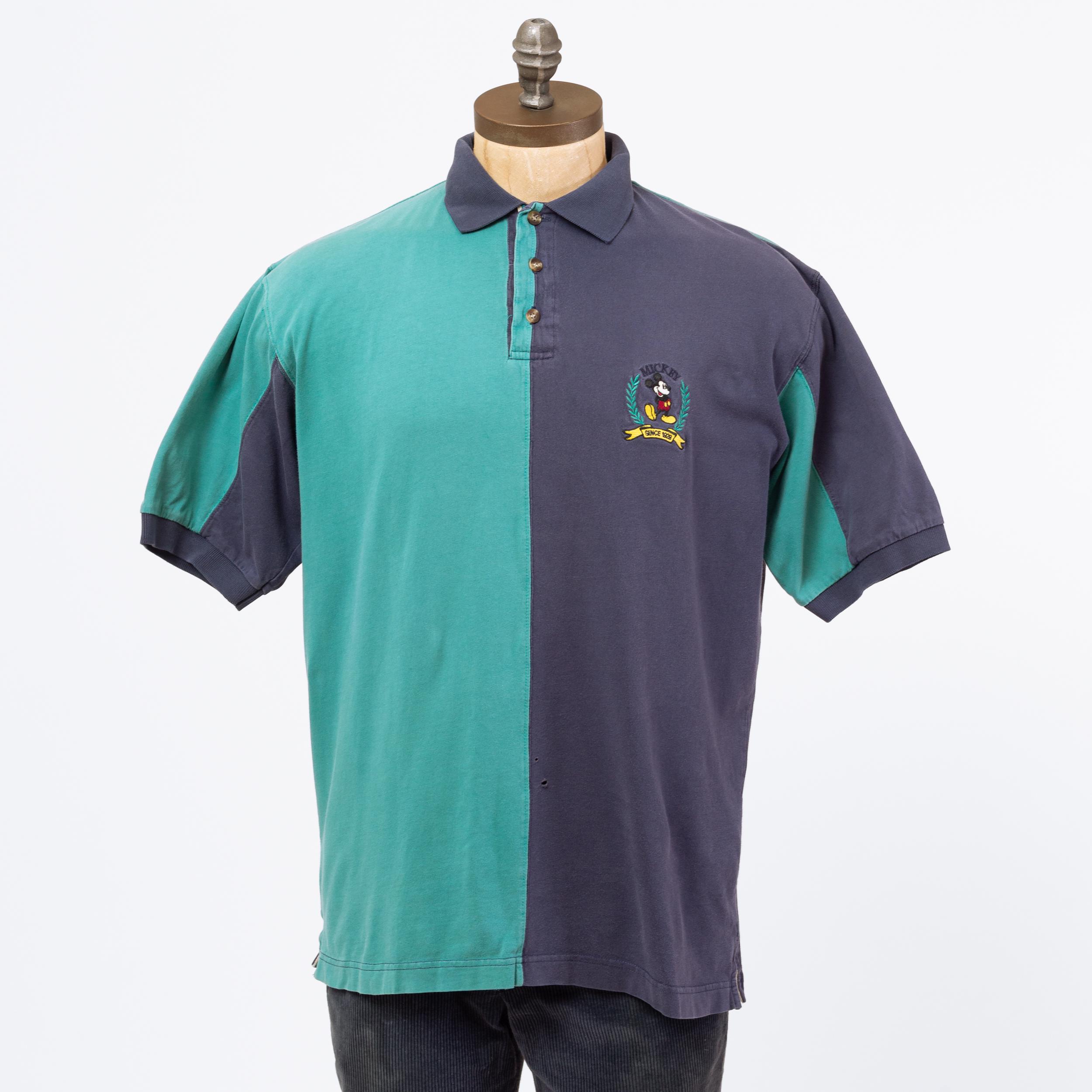 Vintage 90s Mickey Mouse Color Block Polo Shirt - Large | Blue 