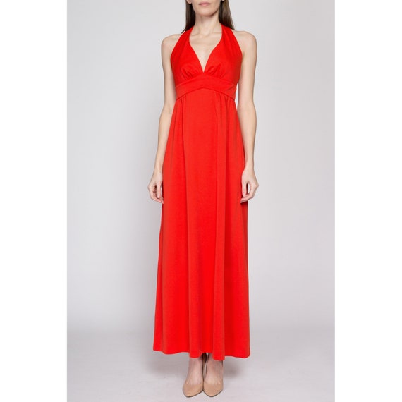 XS 70s Red-Orange Keyhole Back Maxi Sundress | Vi… - image 2