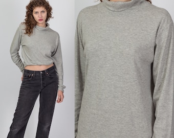 Medium 90s Heather Grey Turtleneck Top Men's | Vintage Long Sleeve Jersey Knit Pullover Shirt