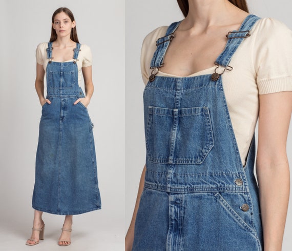 Vintage 90s Denim Patch Pocket Large Sleevelss Maxi Dress