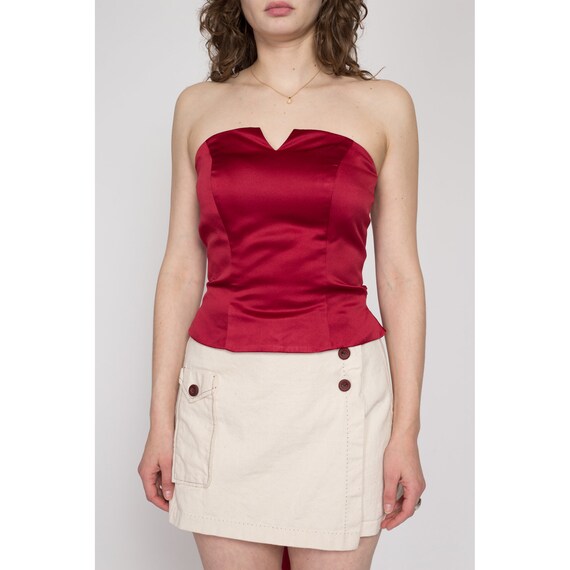 Small Y2K Crimson Red Satin Bustier Top | Vintage… - image 2