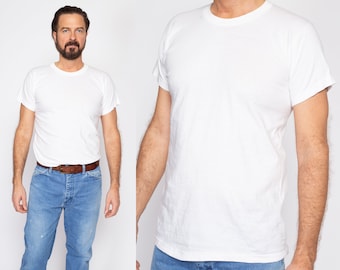 Large 80s Single Stitch White Cotton Crewneck Tee | Vintage Plain Short Sleeve Undershirt T Shirt