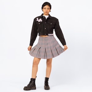 Vintage 80s Plaid Pleated Schoolgirl Mini Skirt - Small, 27&quot; Waist | Dark Academia Grey Red High Waisted Miniskirt