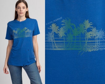 Medium Vintage Oahu Hawaii Hollister T Shirt Men's | Blue Distressed Graphic Souvenir Burnout Tee