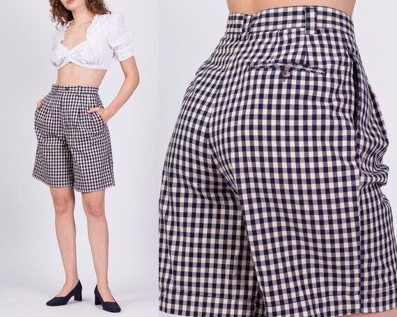 90s Gap Navy Blue & White Plaid Shorts Small to M… - image 1