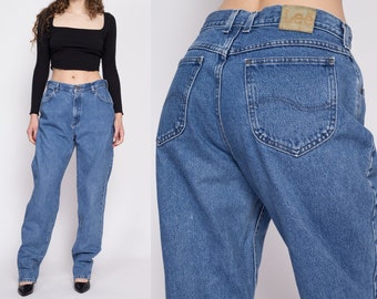 Large 80s Lee High Waisted Mom Jeans Tall 32" | Vintage Stonewash Denim Tapered Leg Jeans