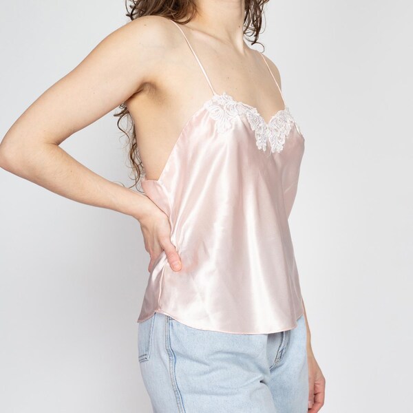 Camisola de satén rosa de los años 90 de Victoria's Secret / Camisola de lencería vintage con ribete de encaje