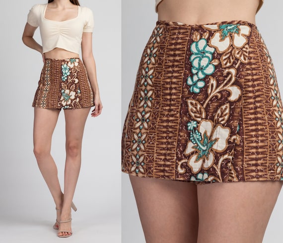 Vintage Hawaiian Floral Mini Skort - Large | 70s 8