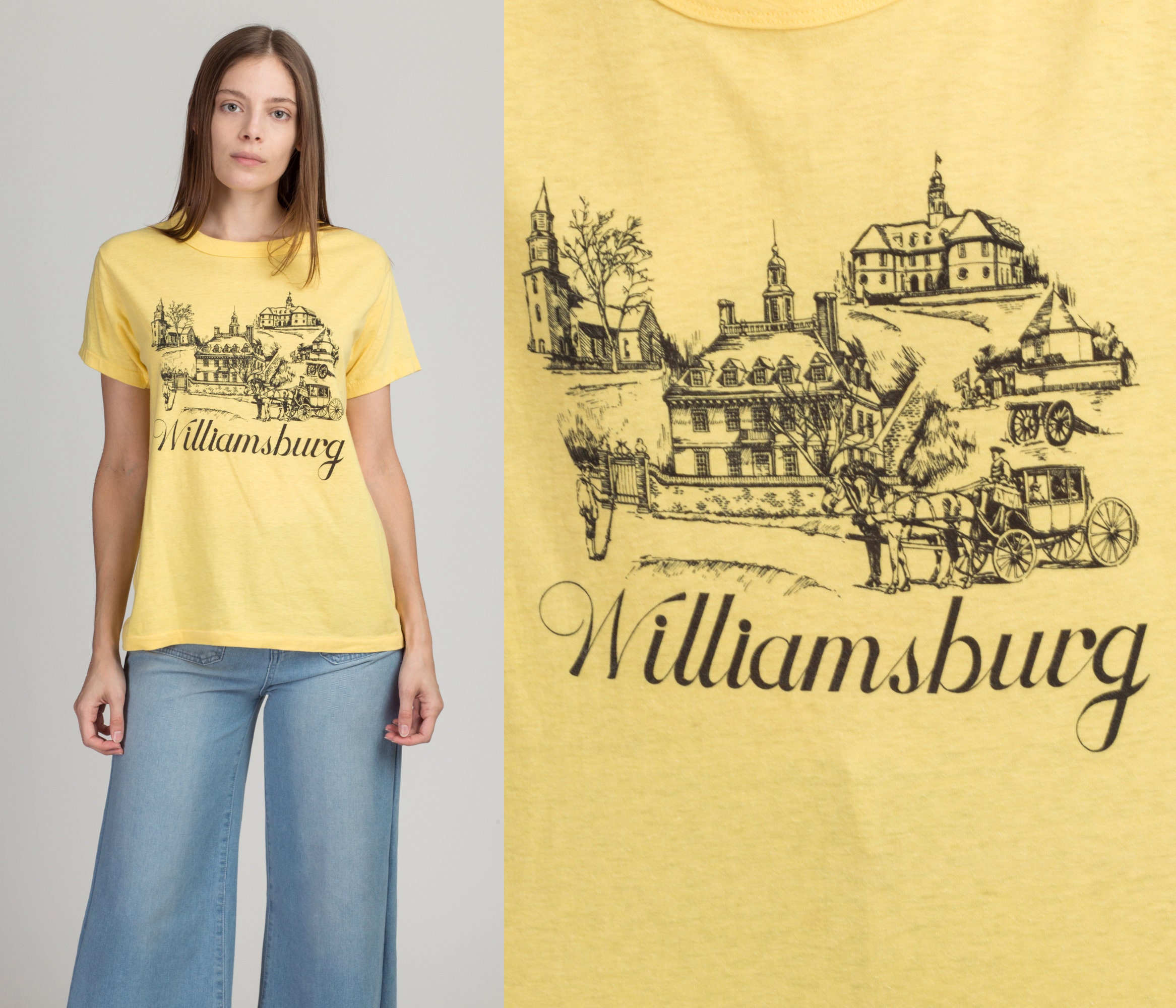 80s Colonial Williamsburg Tourist Tee - Vintage Virginia Souvenir Graphic T Shirt