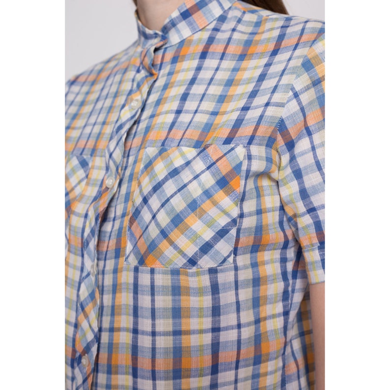 Small 70s Plaid Button Up Top Retro Vintage Short Sleeve Chest Pocket Shirt image 5