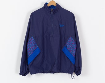 Medium 90s Reebok Windbreaker Jacket Men's | Vintage Blue Zip Up Streetwear Track Jacket