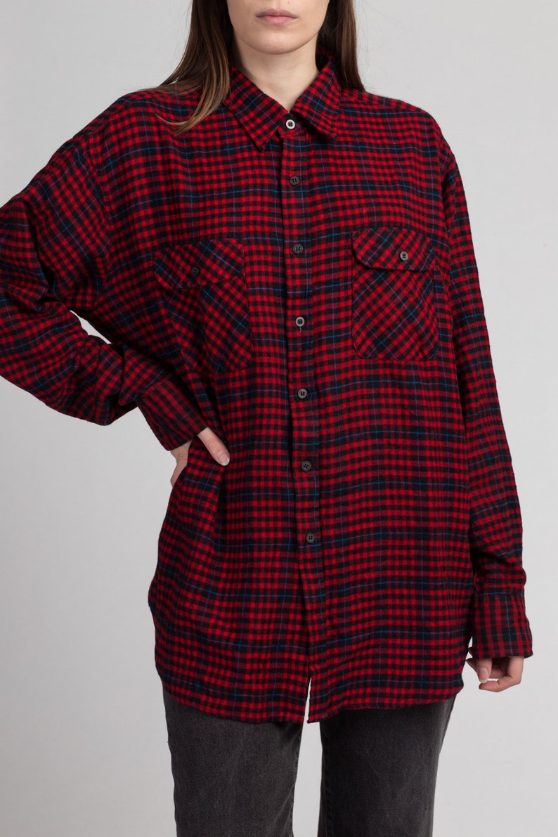 80s 90s Red Plaid Shirt Men/'s XL Vintage Unisex Lumberjack Button Up Top