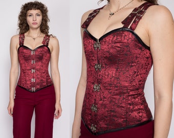 Bustier corset jacquard satiné rouge Sm-Med | Débardeur gothique vintage à lacets Y2K