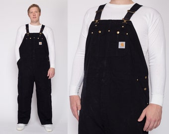 Vintage Carhartt Black Insulated Quilt Lined Overalls Men's 2XL | 90s Union Made Duck Canvas Workwear Jumpsuit