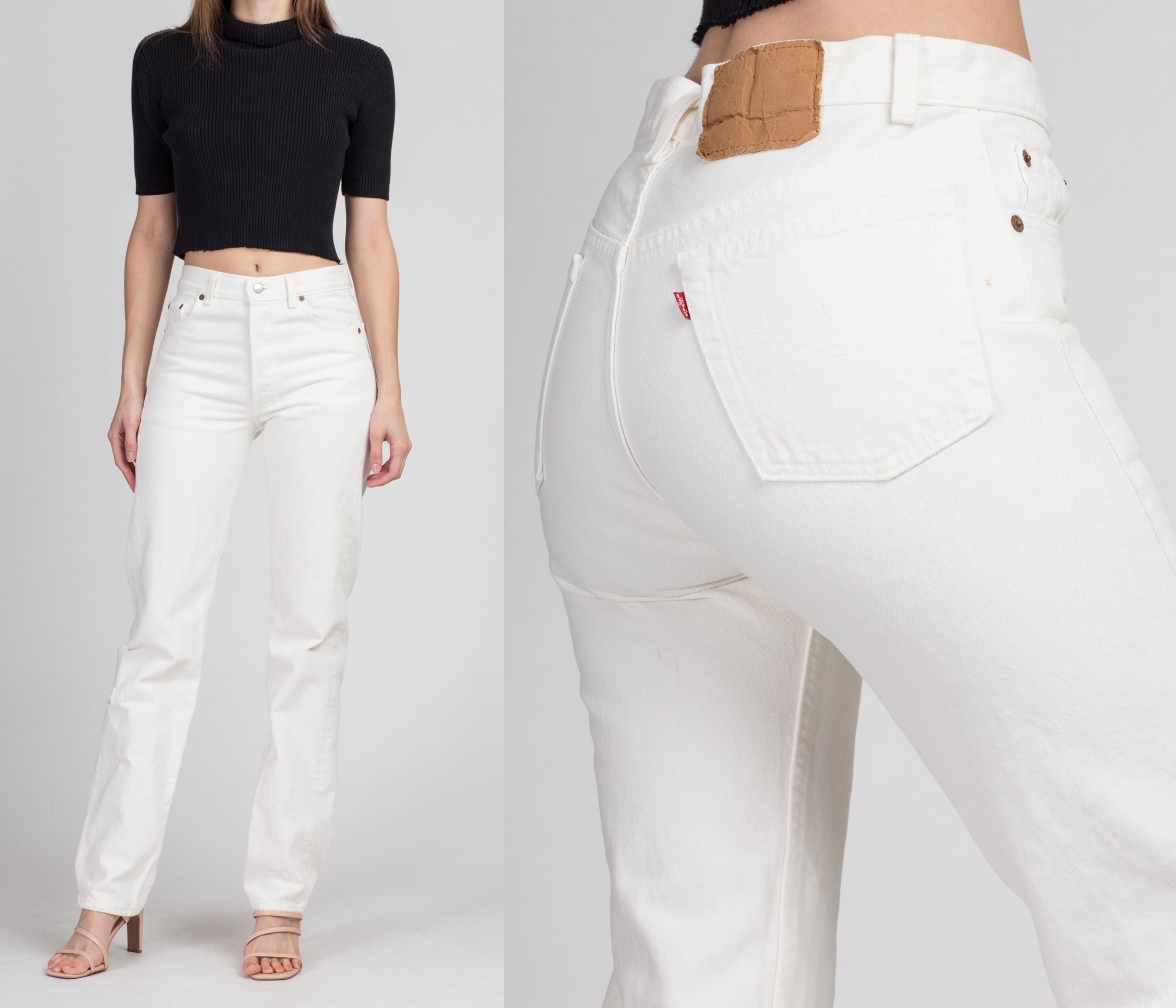 Kleding Gender-neutrale kleding volwassenen Jeans Vintage Levi's 501 Wit Maat 28 