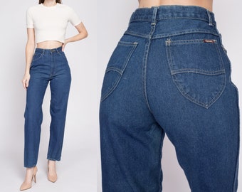 80s High Waisted Mom Jeans Small, 26" | Vintage Dark Wash Denim Tapered Leg Jeans