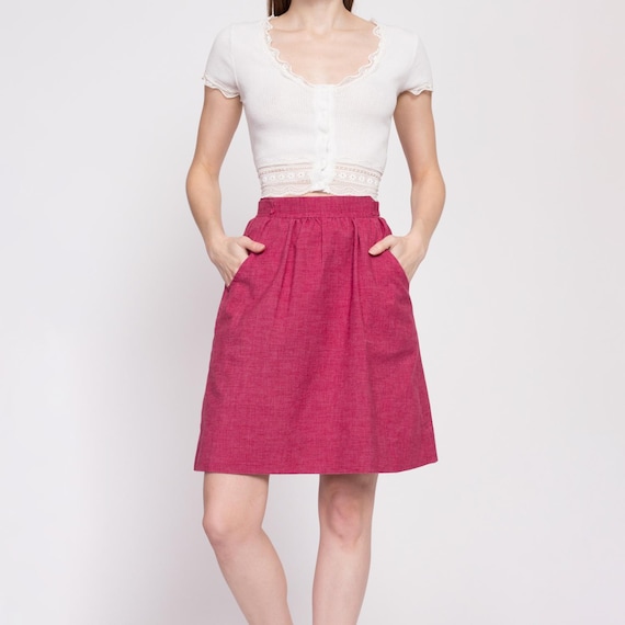 Small 1960s Magenta Pink Mini Skirt 26 Vintage 60s High Waisted A Line Pocket Skirt Etsy UK