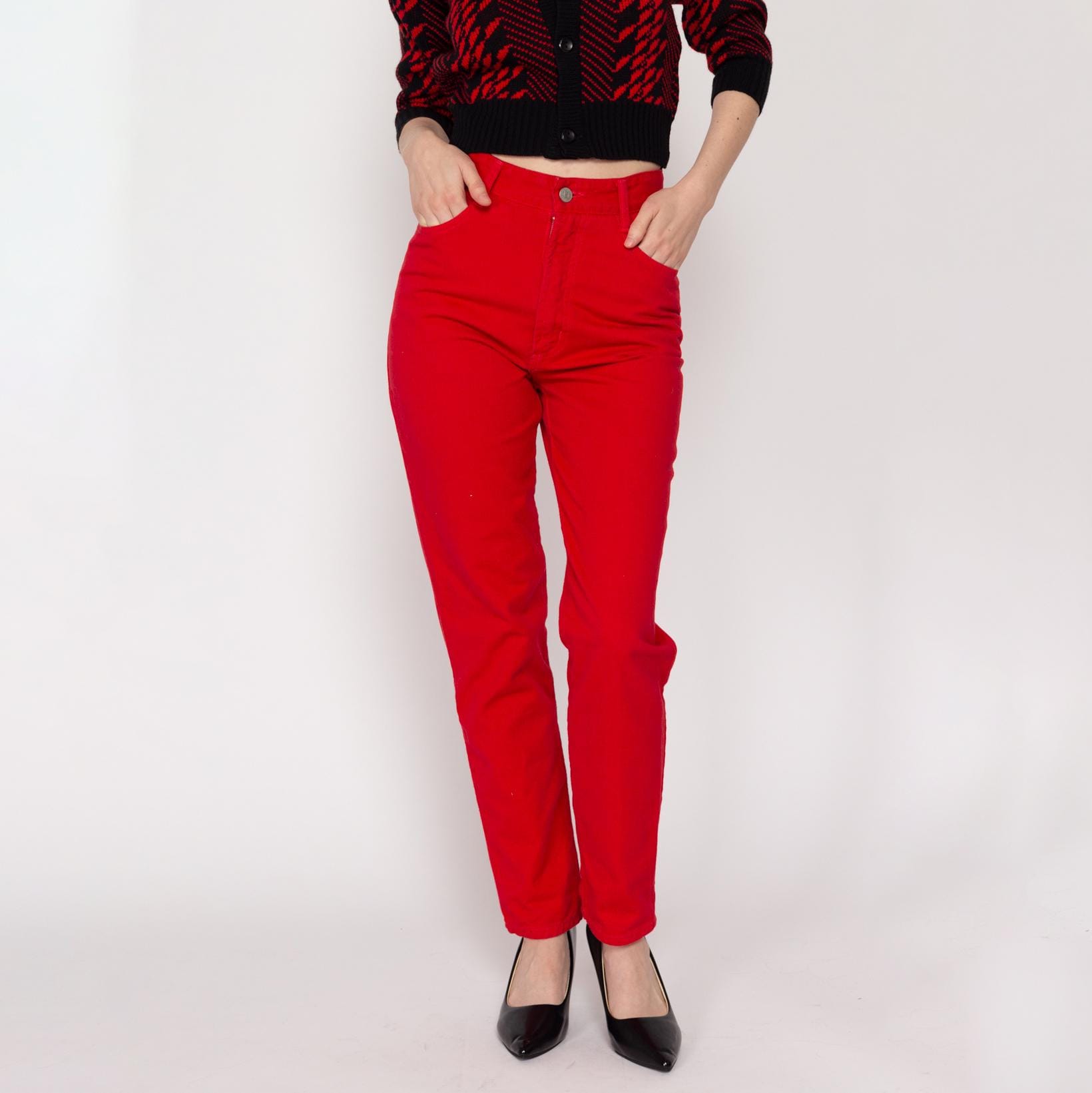 XXS-XS 90s Bongo Red Denim Mom Jeans 23.5