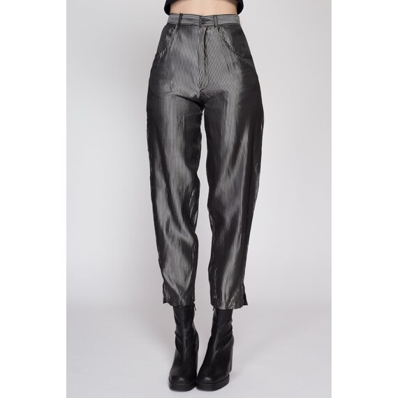 XS 70s Silver Pinstriped High Waisted Trousers 24… - image 3