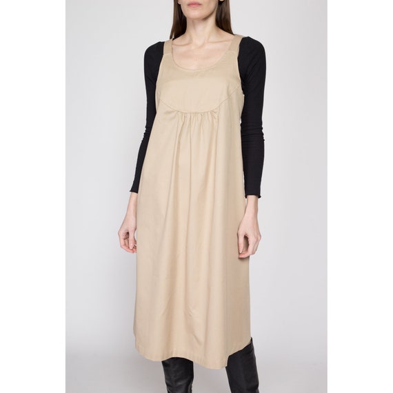 Medium 70s Khaki Midi Pinafore Tent Dress | Vinta… - image 2