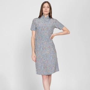 Sm-Med 60s Blue Floral Silk Qipao Dress | Vintage Chinese Cheongsam Mini Dress