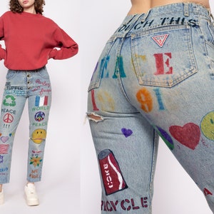 90s Painted Jeans - Etsy