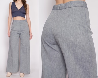 70s Grey High Waisted Wide Leg Pants Medium, 28" | Vintage Wide Flared Bell Bottom Trousers