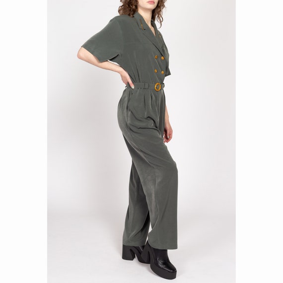 Large 90s Olive Green Double Breasted Jumpsuit | … - image 4