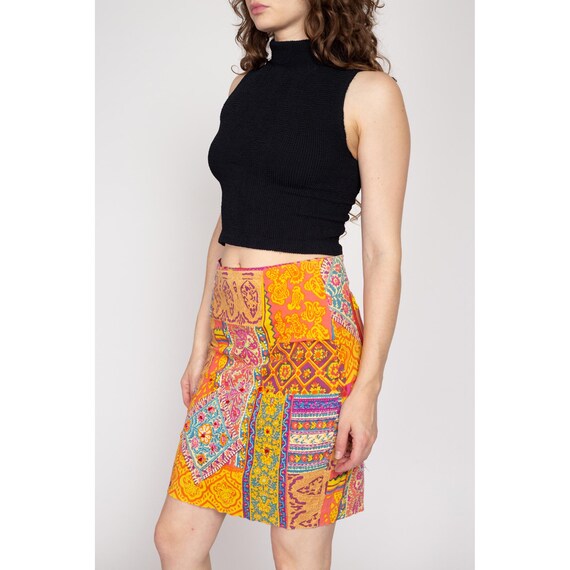 Vintage 90s Patchwork Print Mini Pencil Skirt - V… - image 3