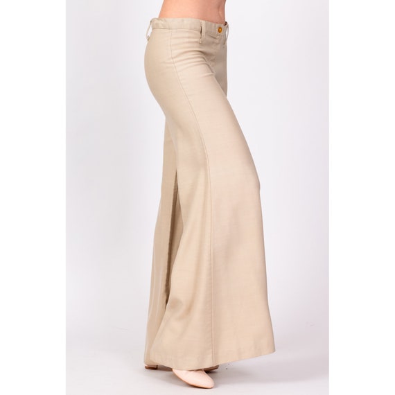 70s Khaki Low Rise Bell Bottoms Extra Small | Vin… - image 3