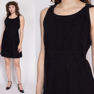 Large 90s Black Mini Pinafore Dress Vintage Liz Claiborne Grunge Sleeveless Lightweight Denim Dress image 1