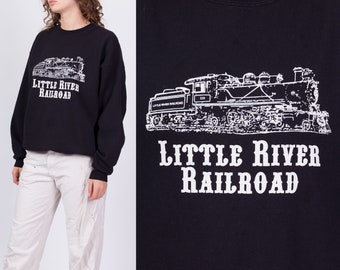 90s Little River Railroad Train Graphic Sweatshirt Men's Large, Women's XL | Vintage Black Locomotive Tennessee Tourist Pullover